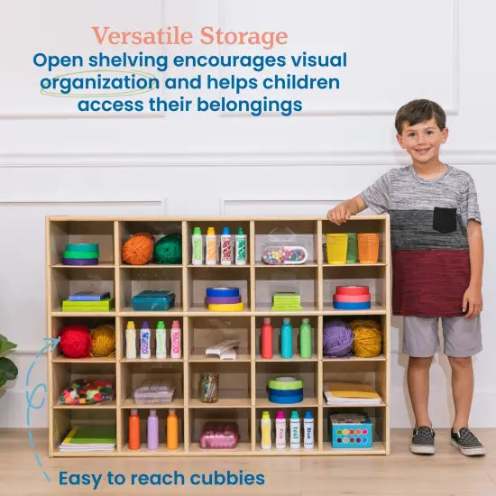 Streamline 25 Cubby Tray Storage Cabinet, 5x5, Classroom Furniture Natural {3}