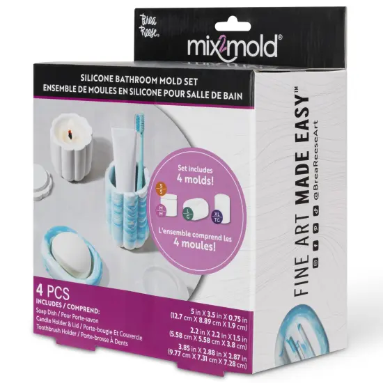 Brea Reese: Mix2Mold: Molds Value Set - Bathroom 4pc - Silicone-Durable-Reusable, For Resin Craft Projects, DIY Soap Dish, Candle & Toothbrush Holders {6}