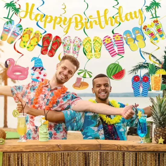 Summer Birthday Party Decorations - Beach Party Pool Decor 10PCS Hanging Swirl Banner Flip Flop Slippers Swirls Summer Birthday Hawaiian Supplies for Holiday Celebration Outdoor {3}