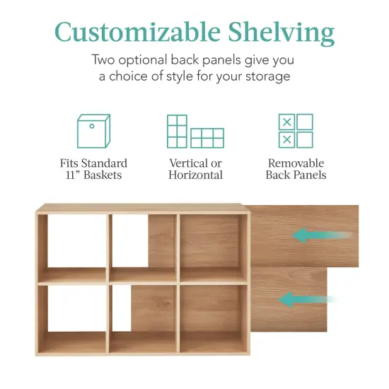 Best Choice Products 6-Cube Bookshelf, 11in Display Storage System, Organizer w/ Removable Back Panels Light Oak {2}