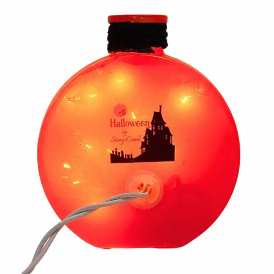 Stony Creek 4.5 Inch Halloween Pre-Lit Round Jar Halloween Lighted Glass Accent , Halloween Decor Jack-O-Lantern STRIPES {2}
