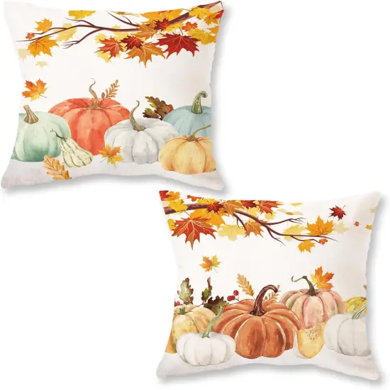 Set of 2 Fall Pumpkins Pillow Covers 20x20 Inch {1}