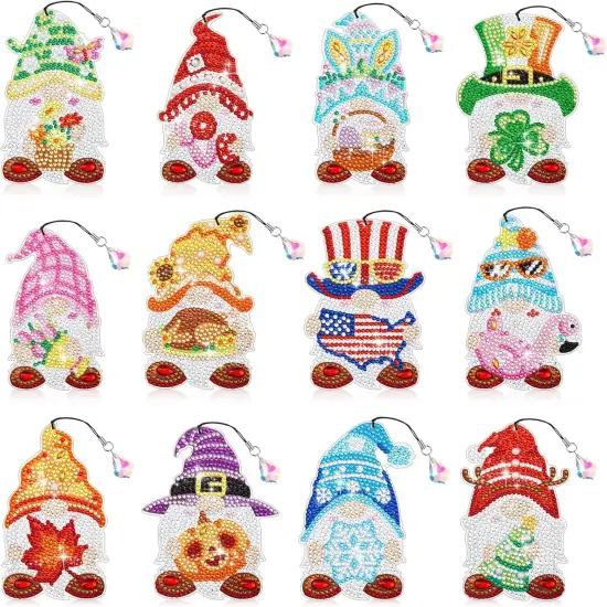 12 Pcs Gnome Diamond Painting Bookmarks Kit {1}