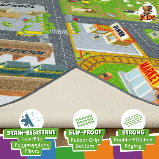 KC Cubs: Educational Rug: Country Farm Construction Road Map &ndash; 8x10' Playmat - Interactive Car Route, Area Carpet, Bedroom-Classroom, Baby-Toddler-Kid {6}