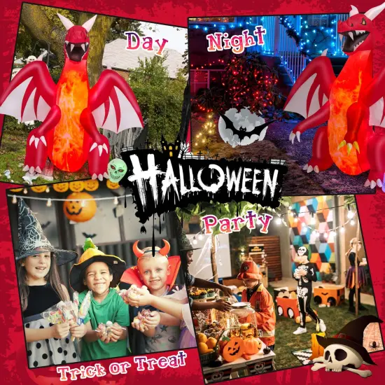 Costway 8 FT Halloween Inflatable Red Dragon with Wings & Skull Holiday Decoration Light {5}