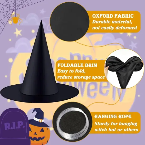 6 Pieces Halloween Medium Witch Hats with 98 Feet Hanging Rope {3}