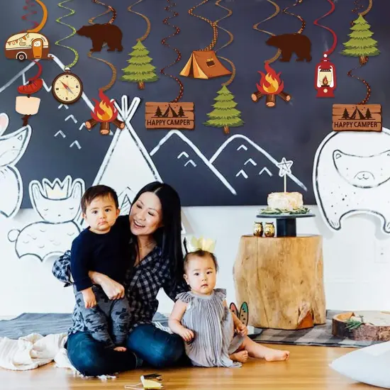 Summer Happy Camper Party Hanging Swirls Decoration Camping Kids Birthday Photo Props Ideas Tent Cutouts Adventure {5}