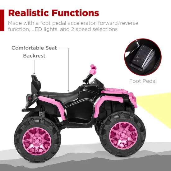 Best Choice Products 12V Kids Ride-On ATV Quad w/ Bluetooth, 3.7mph Max, Treaded Tires, LED Lights, Radio Pink {5}
