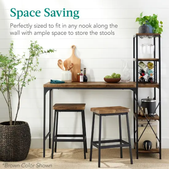 Best Choice Products 3-Piece Bar Height Dining Set w/ Bottle Rack, Glass Storage, 5 Shelves Gray {3}