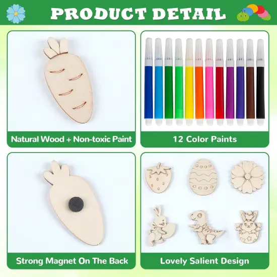 6 Pcs Spring Wooden Magnet Painting Craft Kit {3}