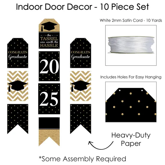 Big Dot of Happiness Gold - Tassel Worth The Hassle - Hanging Vertical Paper Door Banners - 2025 Grad Party Wall Decoration Kit - Indoor Door Decor {6}
