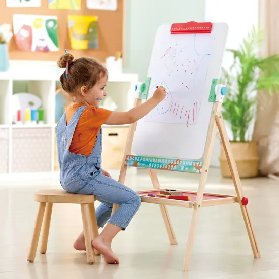 Hape Standing Flip Flat Easel - Double-Sided - Chalk Blackboard &Marker Whiteboard, 4 Chalks, 2 Marker Pens & Board Rubber, Toddler & Kids, Ages 3+ {6}