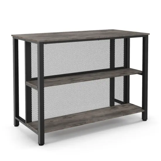 36 Inch 3-Tier Bar Table with Storage Metal Frame Adjustable Foot Pads for Dining Room Grey {7}