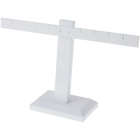 Plymor White Faux Leather T-Bar, Four Pair Earring Display Stand, 10.25" W x 6" H {1}