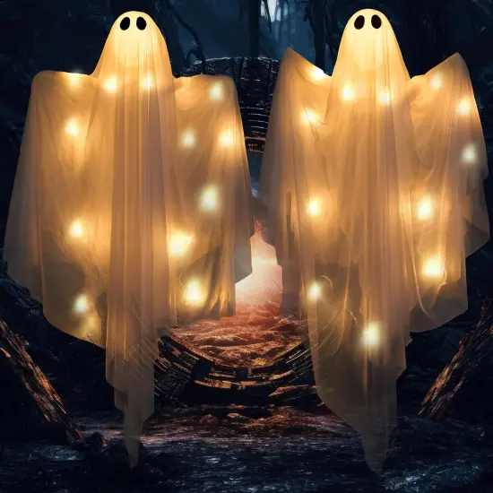 2 Pcs 47&rdquo; Halloween Light up Hanging Ghost Decoration {1}