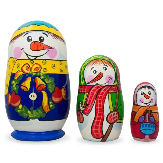 Set of 3 Snowman Family Wooden Nesting Dolls 4.25 Inches {1}