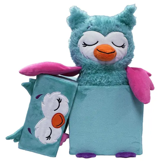 Happy Nappers: Adorable Storables - Owl - Teal & Pink - 8&rdquo; Character Box & Surprise 8&rdquo; Plush Toy w/ Weighted Paws, Square Storage Bin, Kids Age 1+ {6}