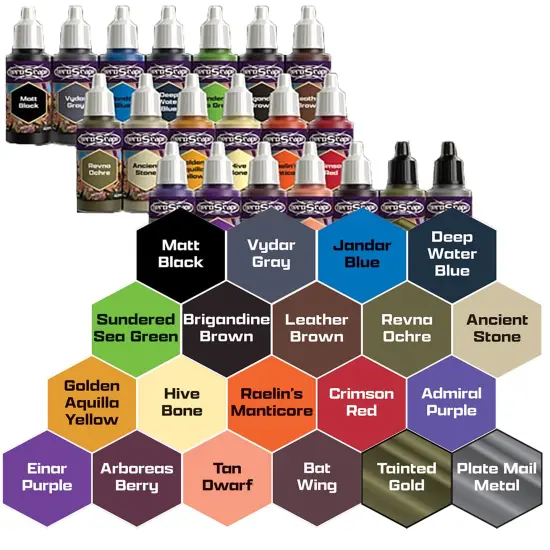 Renegade Games: Heroscape: Age of Annihilation Paint Set - 20 Pigmented Colors, 18ml Bottles, High-Quality, Game & Miniature Figures Art Supplies {6}