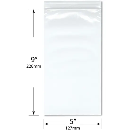 Plymor 5" x 9" (Pack of 100), 4 Mil Heavy Duty Zipper Reclosable Plastic Bags {3}