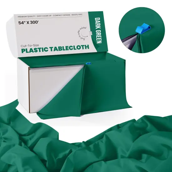  Party Solids 54" x 300' Plastic Table Cover Roll with Slide Cutter &ndash; Cut-to-Size Dispenser Box &ndash; Makes Up to 36 Disposable 8' Rectangle Tablecloths by Exquisite Dark Green {2}