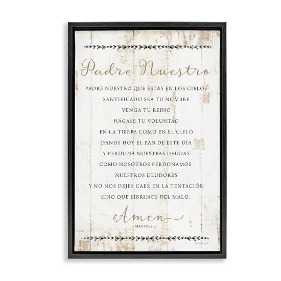Stupell Industries Padre Nuestro Oraci&oacute;n Framed Floater Canvas Wall Art Gold Floater Frame {7}
