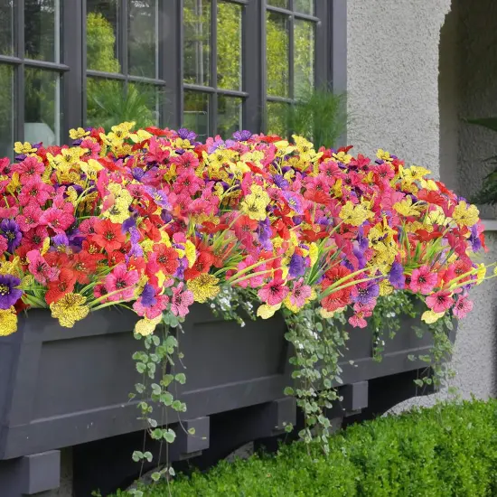 16 Bundles Colorful UV-Resistant Artificial Spring Flowers &ndash; Outdoor Faux Plants for Porch, Garden, and Window Boxes {1}