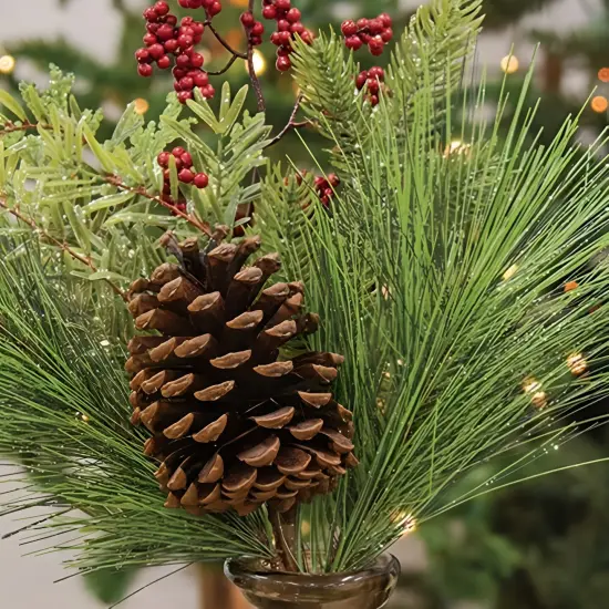 Winter Berry Pinecone Pick with Frosted Pine and Red Berries 17 Inch {3}
