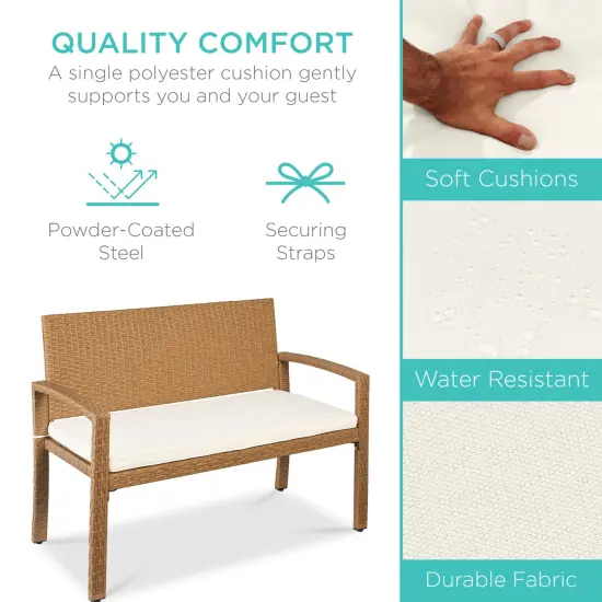 Best Choice Products 2-Person Outdoor Wicker Bench Garden Patio Porch Furniture w/ 700lb Capacity, Cushion Ivory/Natural {3}