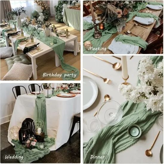 12 Pack Dusty Sage Green Cheesecloth Table Runners &ndash; 10Ft Long Boho Gauze Table Decor for Weddings, Bridal Showers, Birthdays, 35"x120" {5}