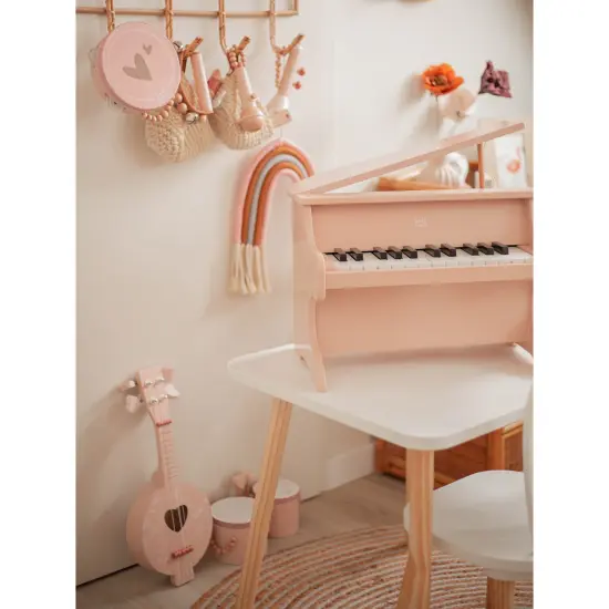 Label Label: Wooden Banjo - Pink - Musical Instrument Toy, 4 High-Quality Strings, Tuning Pegs, Classic Sound, Heart & Nature Design, Kids Ages 3+ {7}
