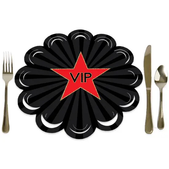Big Dot of Happiness Red Carpet - Movie Night Party Round Table Decorations - Paper Chargers - Place Setting For 12 {1}