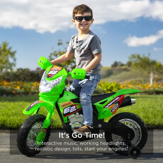 Best Choice Products 6V Kids Electric Battery Powered Ride On Motorcycle w/ Training Wheels, Lights, Music Green {2}
