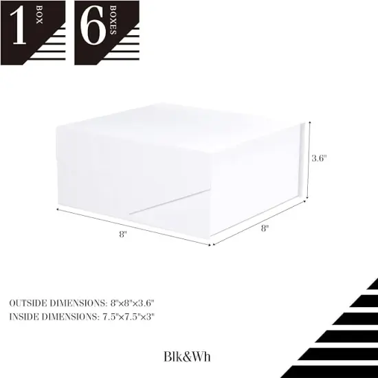 6 Gift Boxes 7.5x7.5x3 Inches, Gift Boxes with Lids, White Gift Boxes, Bridesmaid Proposal Boxes, Collapsible Gift Boxes with Magnetic Lids (Matte White) {3}