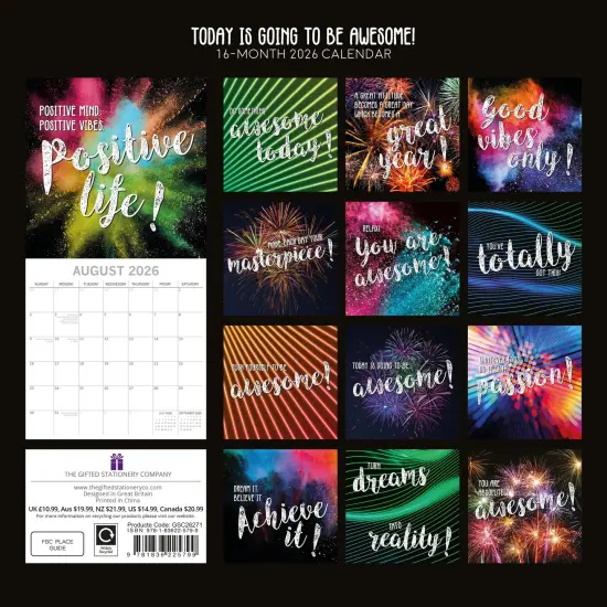The Gifted Stationary 2026 Square Wall Calendar, Today is Going to Be Awesome, 16-Month Arts & Antiques Theme Hanging Calendar with 180 Reminder Stickers, Month Planner for Creative Spaces, 12x12" Multicolor {4}