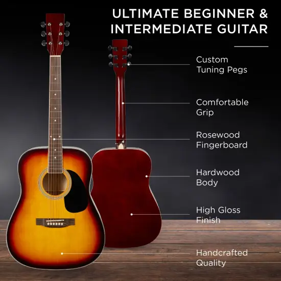 Best Choice Products 41in Full Size All-Wood Acoustic Guitar Starter Kit w/ Gig Bag, Pick, Strap, Rag Sunburst {4}