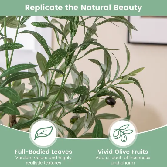 4.5 Feet Set of 2 Tall Artificial Olive Tree Fake Potted Trees with Realistic Fruits {5}