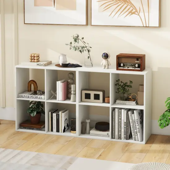 White 4 Storage Cube Bookshelf with Open Back Guardrail for Living Room Bedroom {6}