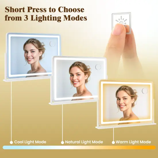 32 x 22 Inch Large Makeup Vanity Mirror with 3-Color Lighting Mode-White {6}
