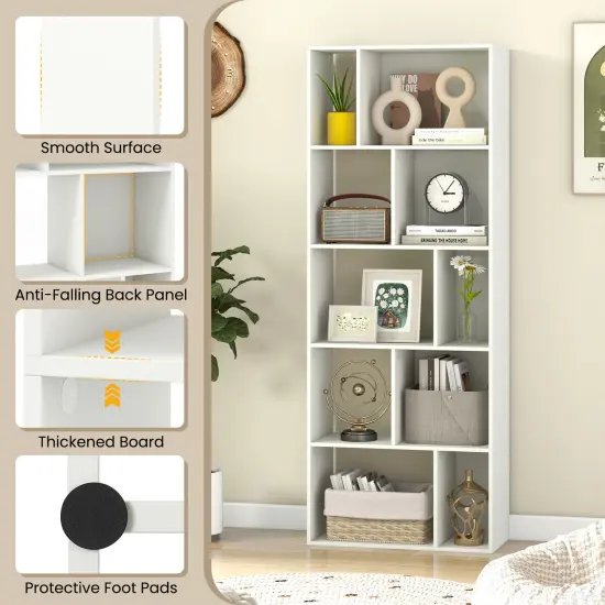 63 Inch White Tall 5-Tier 10-Cube Geometric Bookshelf Perfect for Living Room, Study or Office {6}