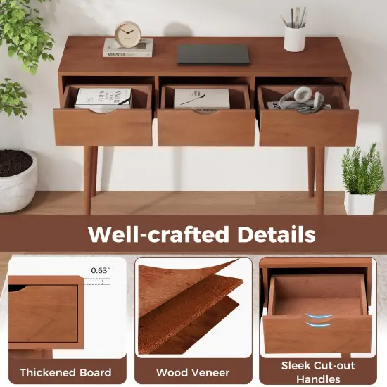 48 Inch Walnut Writing Computer Desk with 3 Drawers and Solid Wood Legs {6}