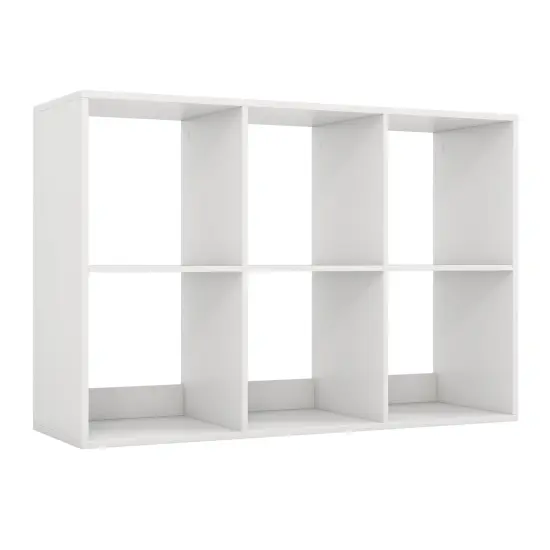 White 6 Storage Cube Bookshelf with Back Guardrail Perfect Addition for Any Room {1}