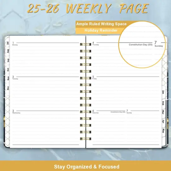 2025-2026 Academic Planner - July 2025 - June 2026, Weekly & Monthly Planner 2025-2026, 6.4" x 8.5", Durable Metal Rings, Elastic Closure, 12 Monthly Tabs, Back Pocket &ndash; Perfect for School, College, or Work {4}