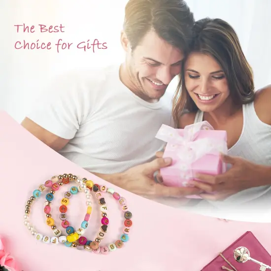 SUTOUG 1000PCS Colourful Letter Beads for Threading, 4 x 7 MM, A-Z White Letter Beads and Colourful Heart Beads, Acrylic Round Beads for Jewellery DIY Making Crafts Bracelets Necklaces Ornaments-Gold {3}