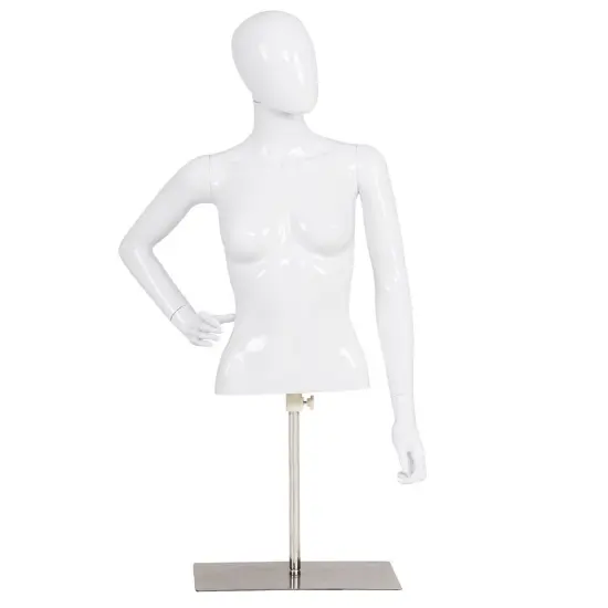 White Female Mannequin Torso Adjustable Height with Metal Stand {1}