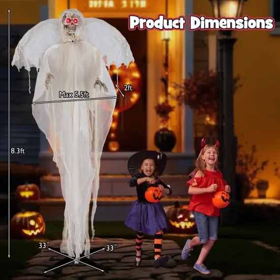 8.3 ft White Halloween Standing Haunted Angel with Lighted Eyes and Automatic Wing Movement {4}