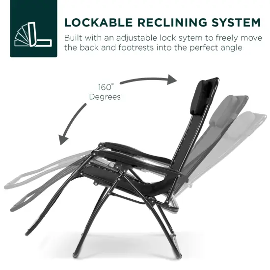 Best Choice Products Oversized Zero Gravity Chair, Folding Outdoor Patio Recliner w/ Cup Holder Black {4}