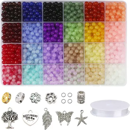 2090pcs 6mm Glass Beads Kit Set Assorted Handcrafted Round Smooth Loose Bracelet Beads Bulk for DIY Crafts & Jewelry Making {1}