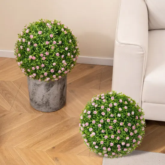 2 Pieces 17.5 Inch Topiary Balls Artificial Plant with Pink Flowers {3}