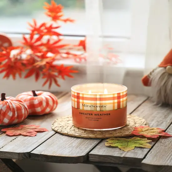 Fall Candle Sweater Weather Fall Candle Pumpkin Chai Latte Scented Autumn 3 Wicks Candle Gift 14 oz {2}