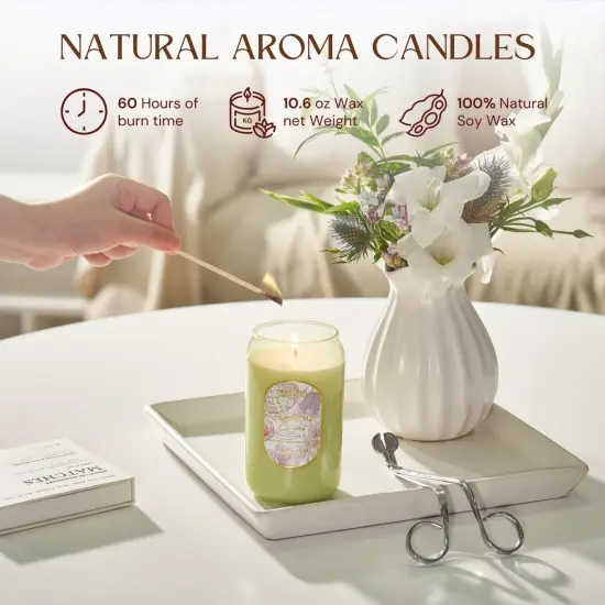 Aromatherapy Green Soy Scented Candle - Fresh Sage Citrus Scent, 10.6 oz, 60-Hour Burn,Clean Stress Relief Candles Gift for Birthday,Valentine's Day,Mother Day {2}